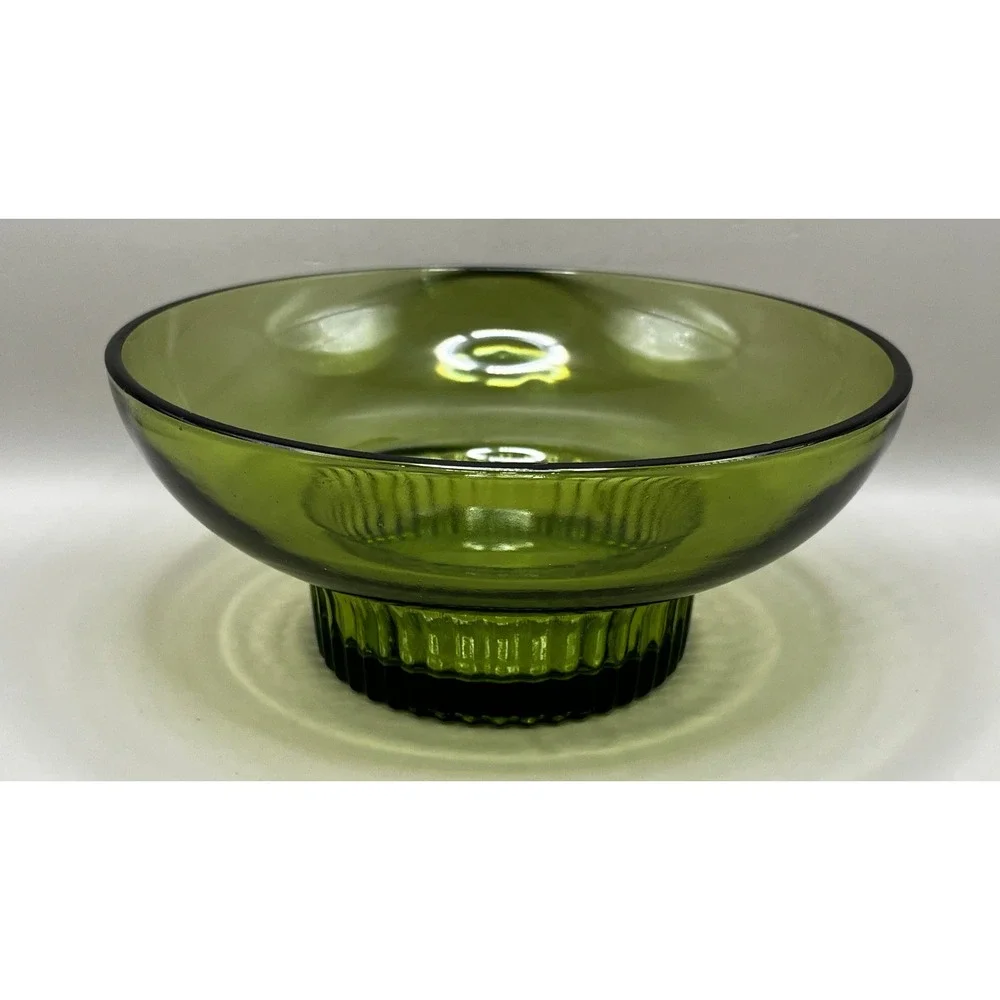 Vtg AL Randall Co 1960s Green Candy Bowl Ribbed Collar Base 6.5